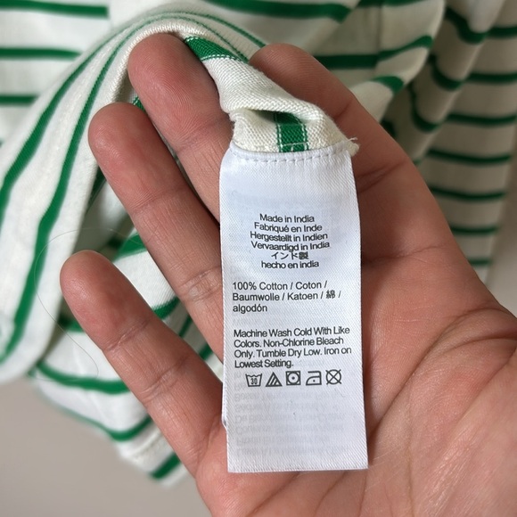 J. Crew Striped ruffle collar henley green white size M - Picture 9 of 9